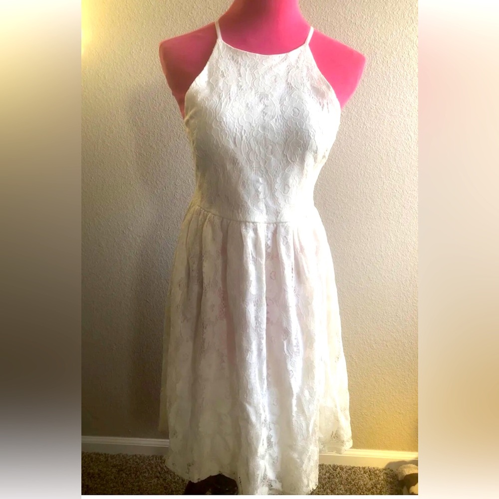 Aqua white lace dress size medium